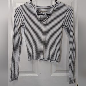 Hollister Long Sleeve Crop Top - Striped - Size XS